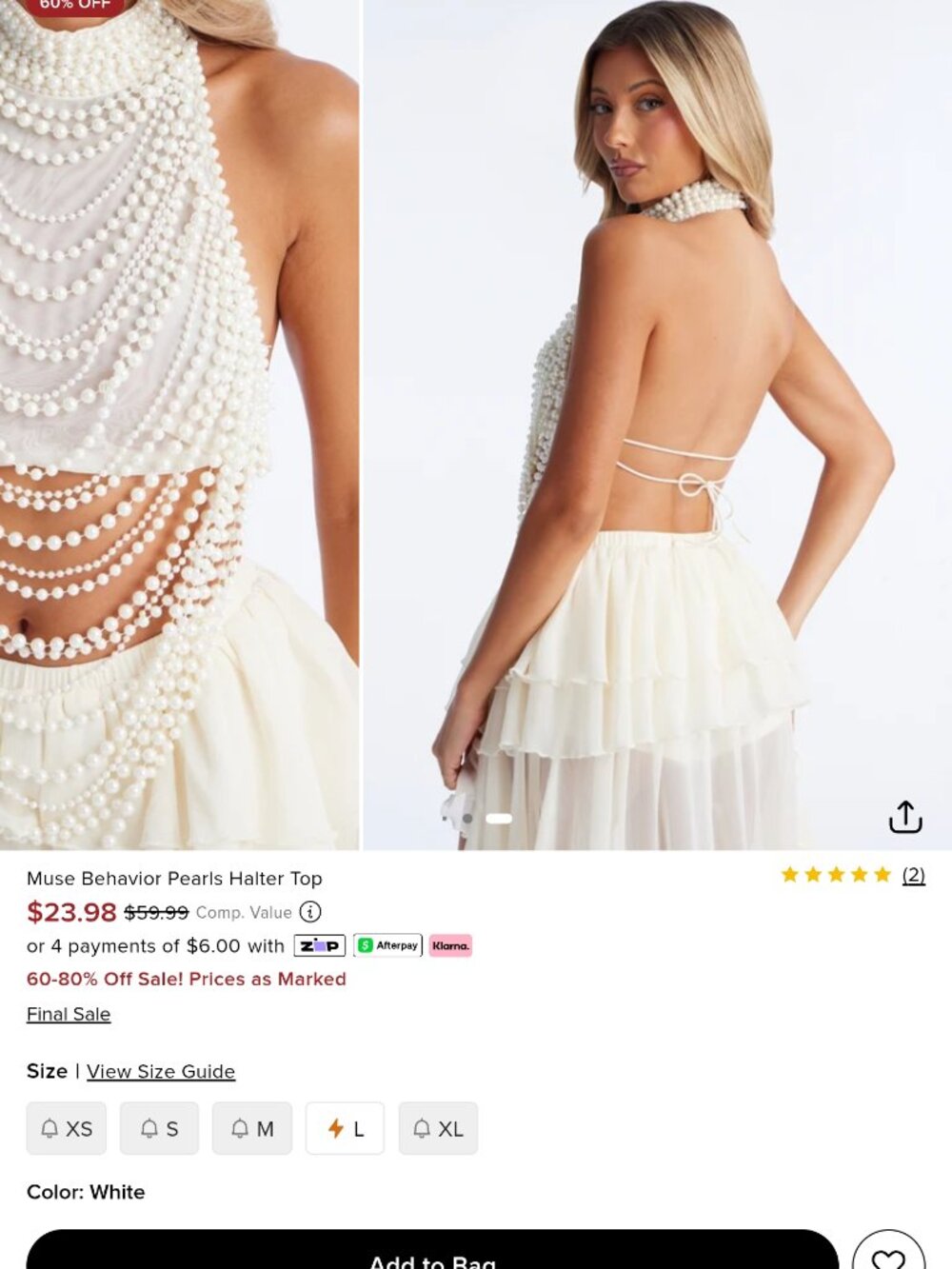 Fashion Nova Muse Behavior Pearls Halter Top - Picture 2 of 4